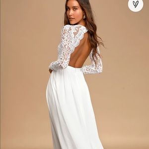 Lulus Dress - size XS - Awaken My Love White Long Sleeve Lace Maxi Dress.